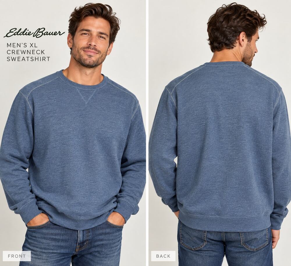 Eddie Bauer Mens XL Blue Crewneck Sweatshirt Fleece Cotton Blend Pullover